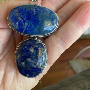 Large ornate lapis sterling silver pendant